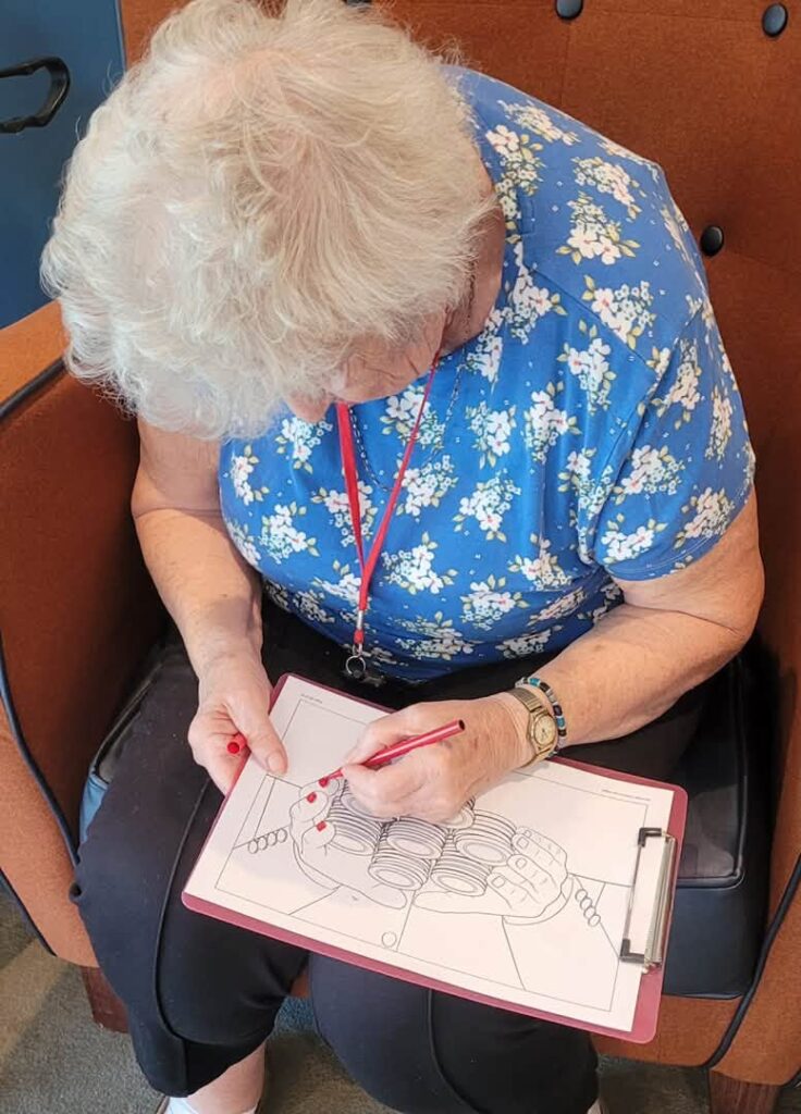resident in blue top colouring